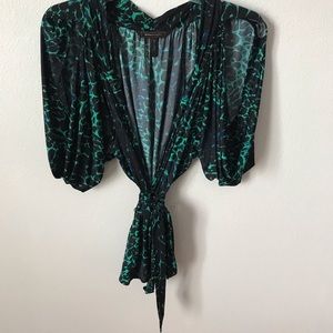 BCBGMaxAzria Cold Shoulder Wrap Blouse Women's L